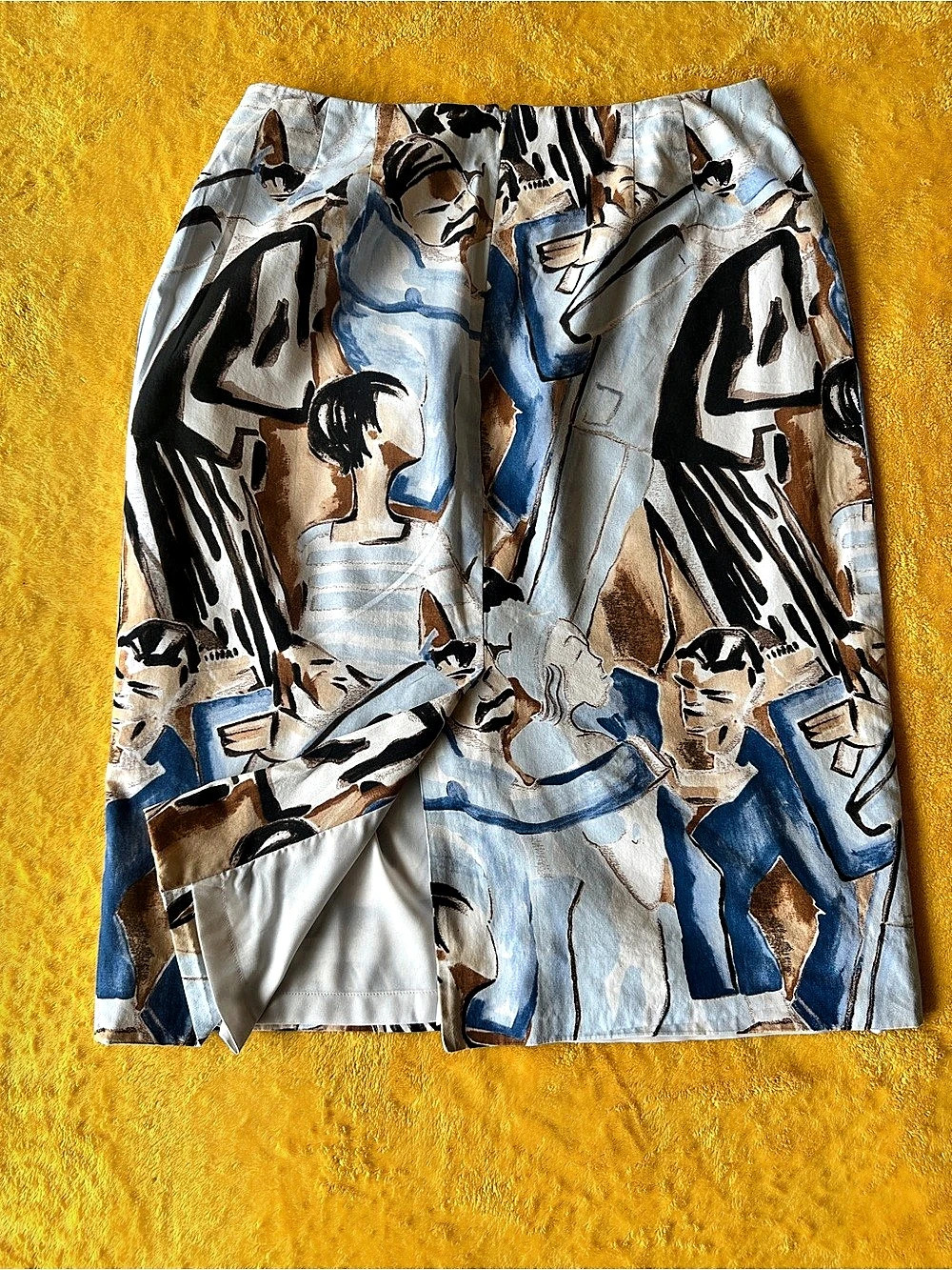 ETCETERA Abstract Print A-Line Skirt in Blue & White Size 8 Like New